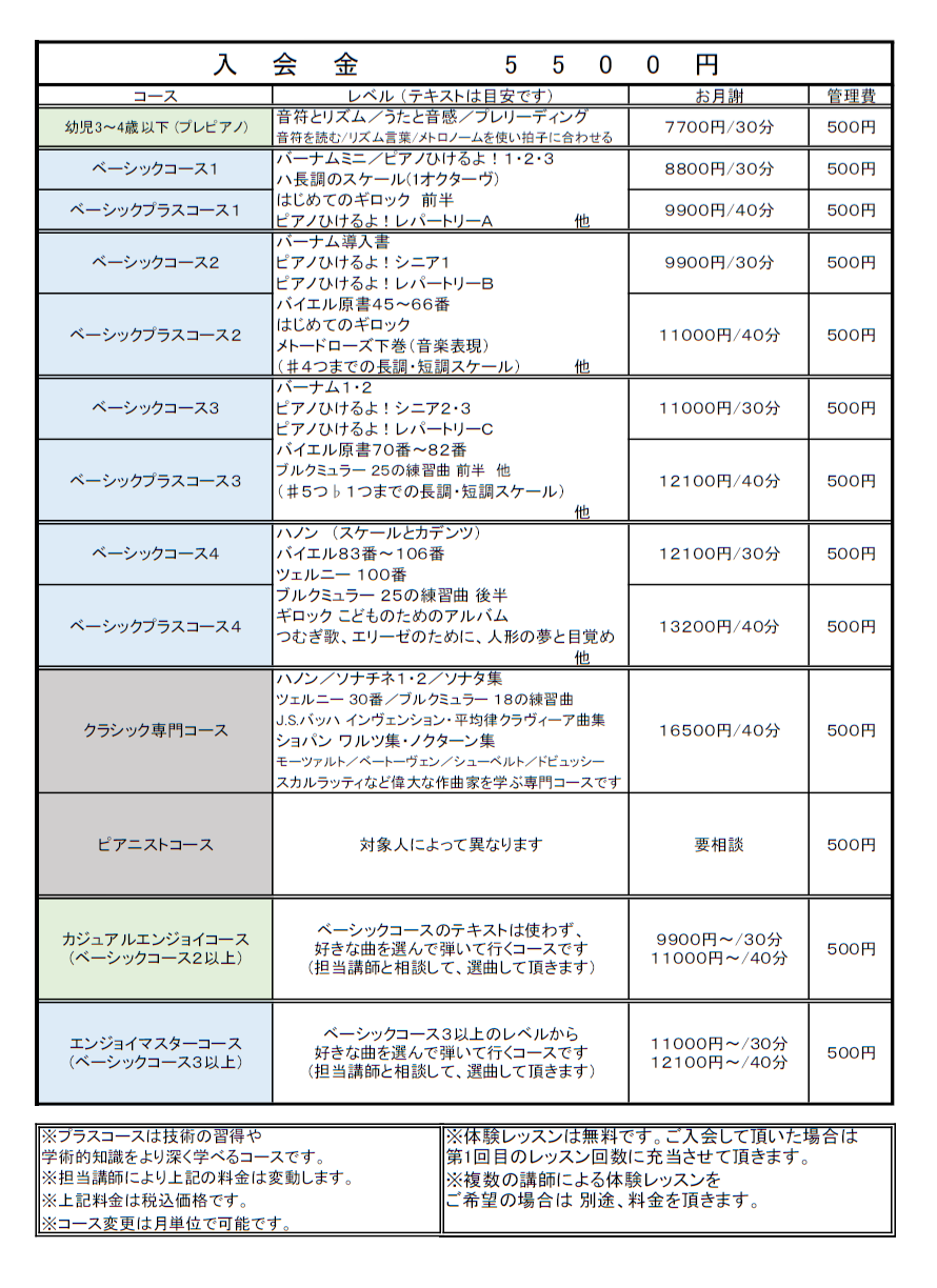 料金表